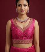 Dark pink embroidered traditional saree blouse