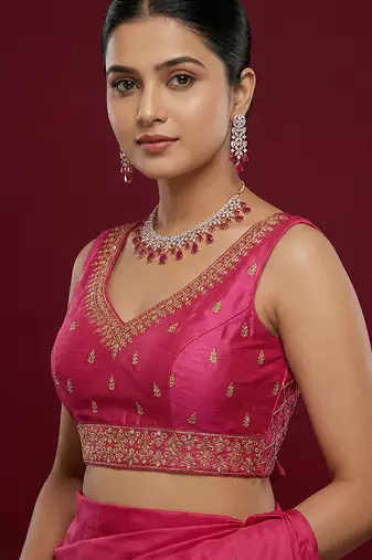 Dark pink embroidered traditional saree blouse