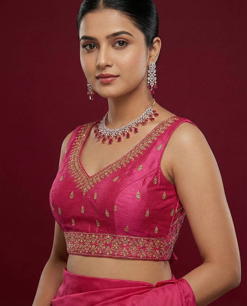 Dark pink embroidered traditional saree blouse