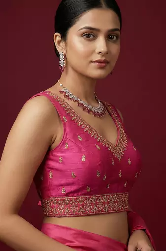 Dark pink embroidered traditional saree blouse