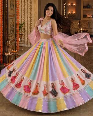 Baby Pink Multicolour Navratri Lehenga Choli With Dupatta 1