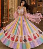 Baby Pink Multicolour Navratri Lehenga Choli With Dupatta