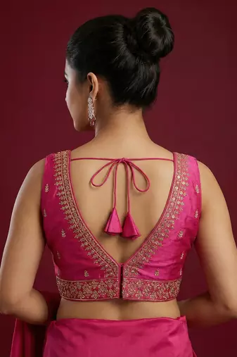 Dark pink embroidered traditional saree blouse