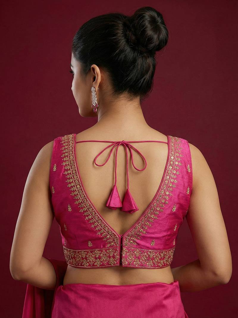 Dark pink embroidered traditional saree blouse