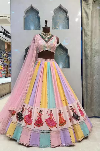 Baby Pink Multicolour Navratri Lehenga Choli With Dupatta
