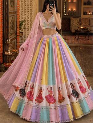 Baby Pink Multicolour Navratri Lehenga Choli With Dupatta 3