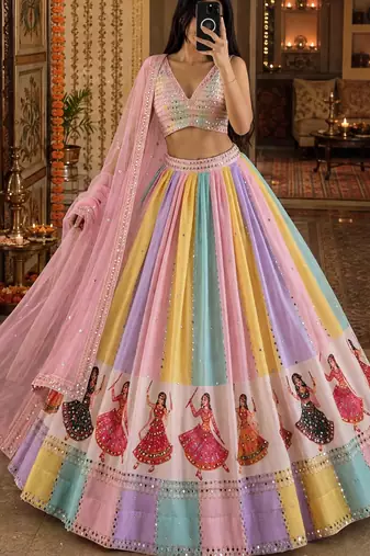 Baby Pink Multicolour Navratri Lehenga Choli With Dupatta