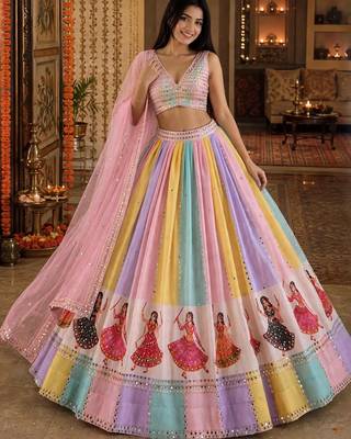 Baby Pink Multicolour Navratri Lehenga Choli With Dupatta 4