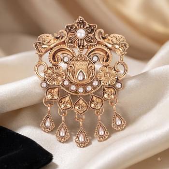 Men's gold finish white stone detailing traditional brooch 2