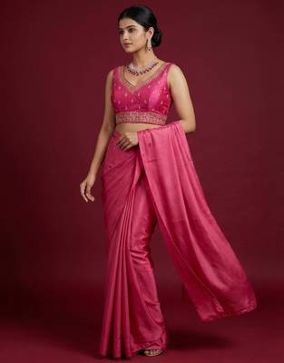 Dark pink embroidered traditional saree blouse 5