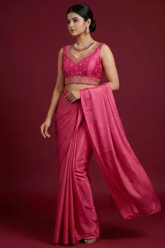 Dark pink embroidered traditional saree blouse