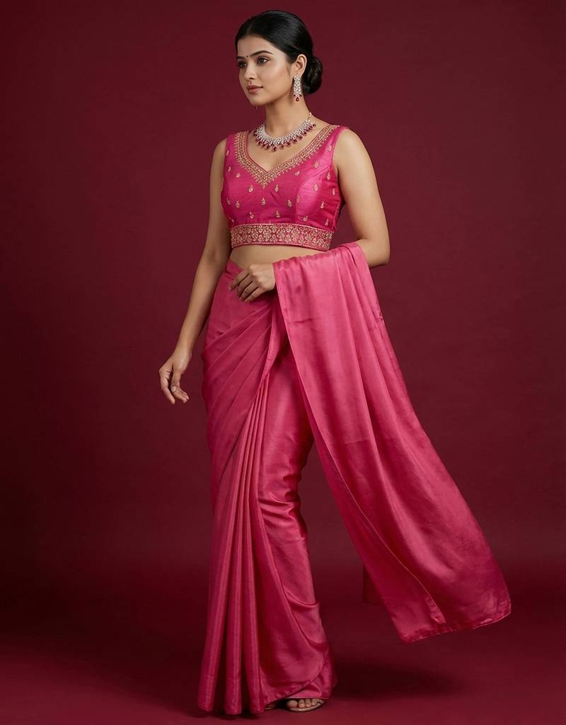 Dark pink embroidered traditional saree blouse