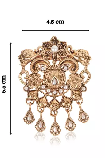 Men's gold finish white stone detailing traditional brooch