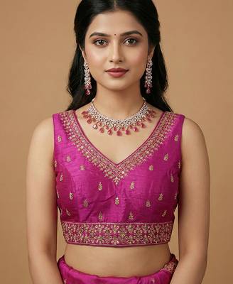 Magenta embroidered traditional saree blouse 1