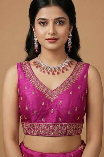 Magenta embroidered traditional saree blouse