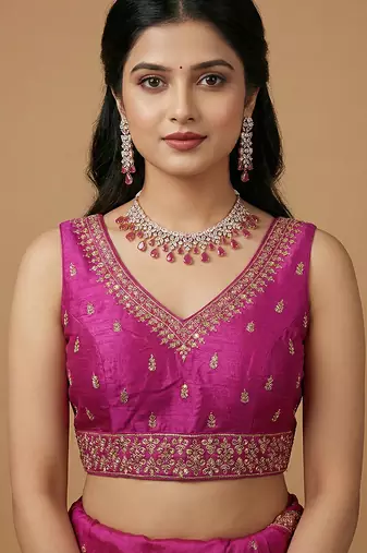 Magenta embroidered traditional saree blouse