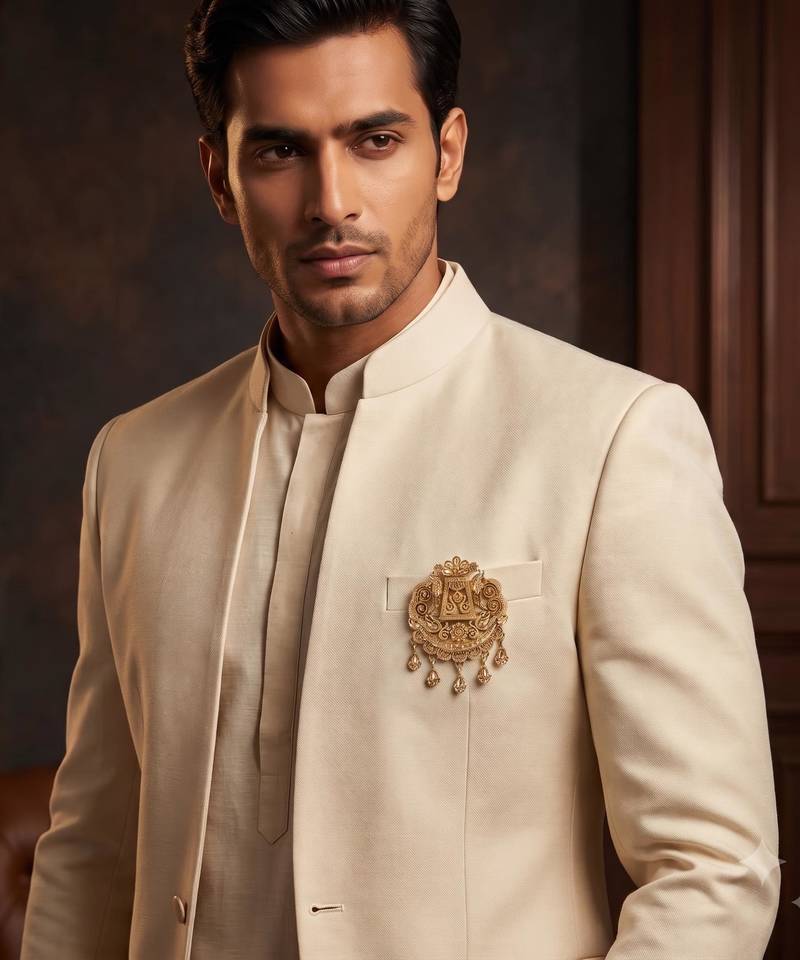 Gold plated twin birds gold stone detailing ethnic brooch for men