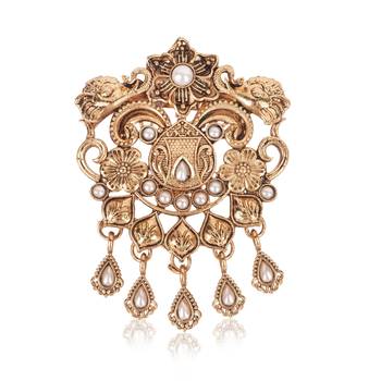 Men's gold finish white stone detailing traditional brooch 4