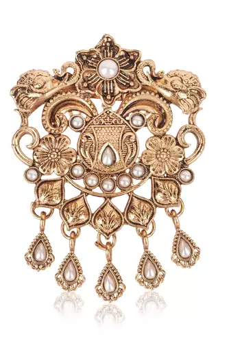 Men's gold finish white stone detailing traditional brooch