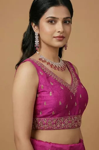 Magenta embroidered traditional saree blouse