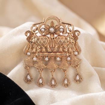 Gold plated twin elephant traditional brooch for men 2