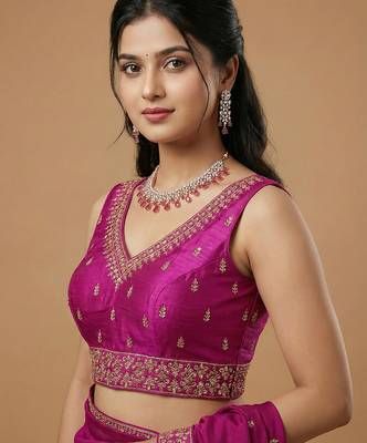 Magenta embroidered traditional saree blouse 3