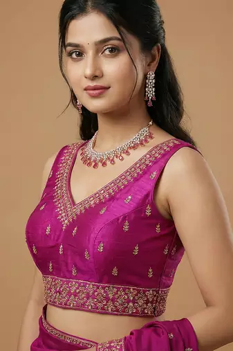 Magenta embroidered traditional saree blouse