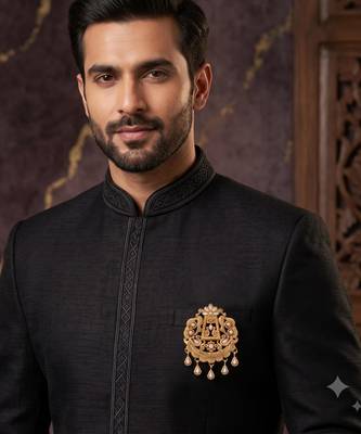 Gold plated twin birds ethnic brooch for men 1