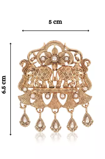 Gold plated twin elephant traditional brooch for men