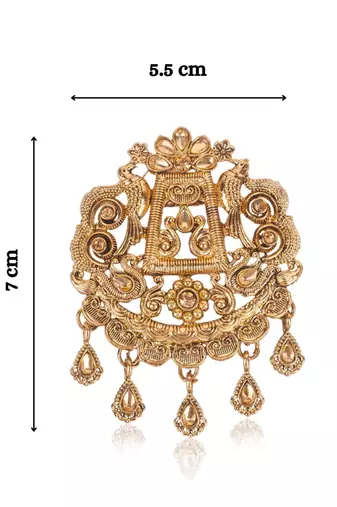 Gold plated twin birds gold stone detailing ethnic brooch for men