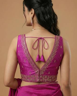 Magenta embroidered traditional saree blouse 4