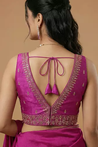 Magenta embroidered traditional saree blouse