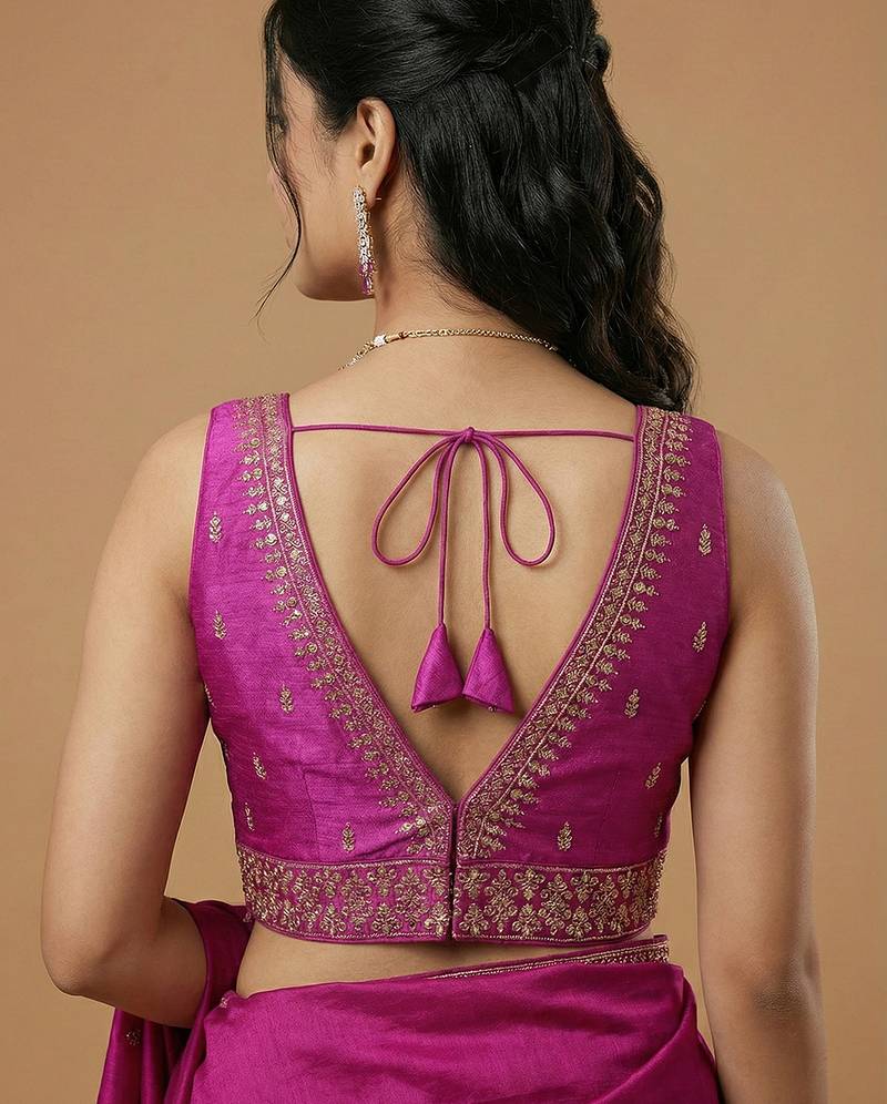 Magenta embroidered traditional saree blouse