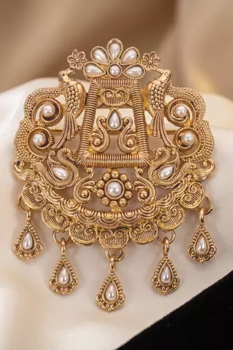 Gold plated twin birds ethnic brooch for men