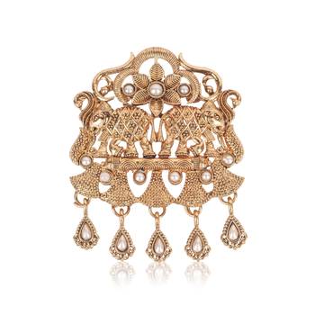 Gold plated twin elephant traditional brooch for men 4