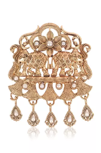 Gold plated twin elephant traditional brooch for men
