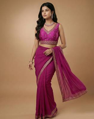 Magenta embroidered traditional saree blouse 5