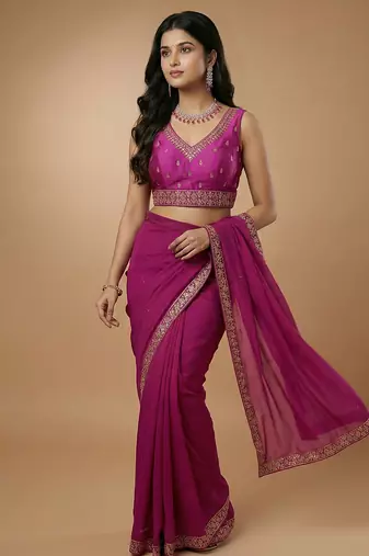 Magenta embroidered traditional saree blouse