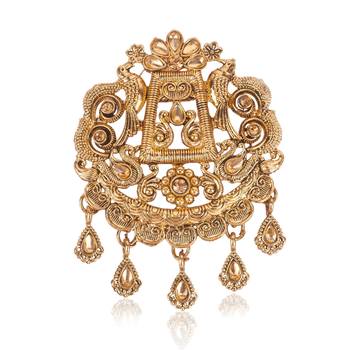 Gold plated twin birds gold stone detailing ethnic brooch for men 4