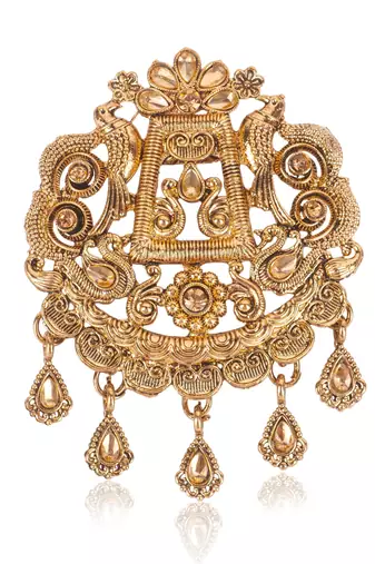 Gold plated twin birds gold stone detailing ethnic brooch for men