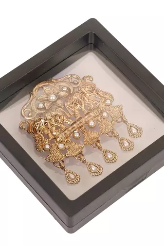 Gold plated twin elephant traditional brooch for men