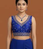 Royal blue embroidered traditional saree blouse