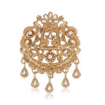Gold plated twin birds ethnic brooch for men 4