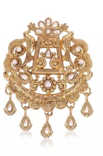 Gold plated twin birds ethnic brooch for men