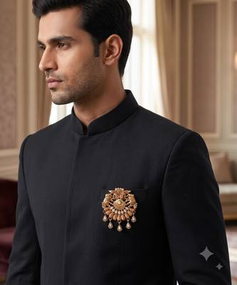 Gold plated elephant motif designer brooch for men – sherwani & kurta 1