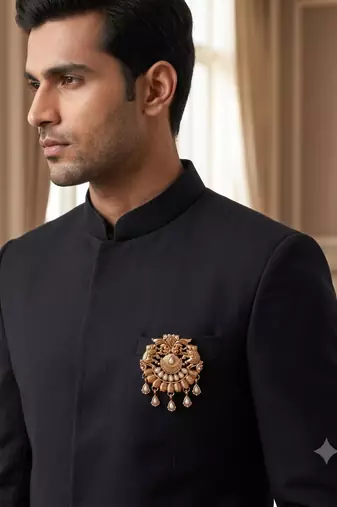 Gold plated elephant motif designer brooch for men – sherwani & kurta