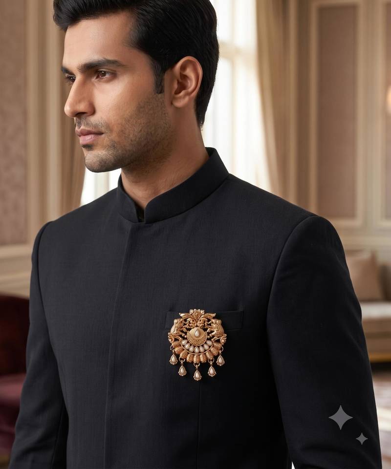 Gold plated elephant motif designer brooch for men – sherwani & kurta