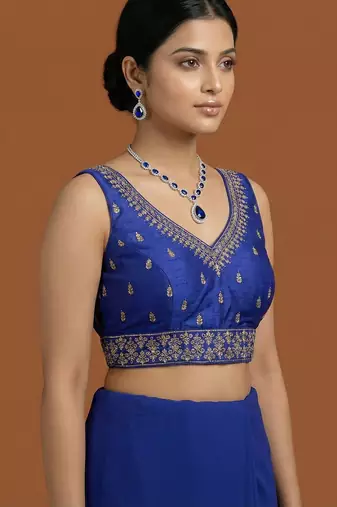Royal blue embroidered traditional saree blouse