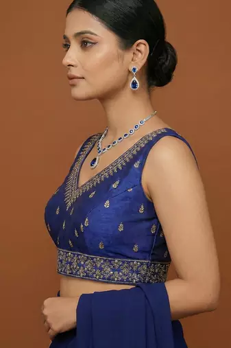Royal blue embroidered traditional saree blouse