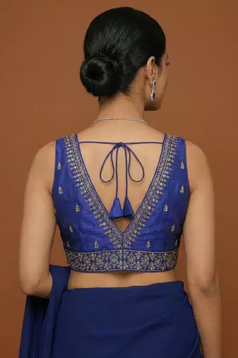 Royal blue embroidered traditional saree blouse